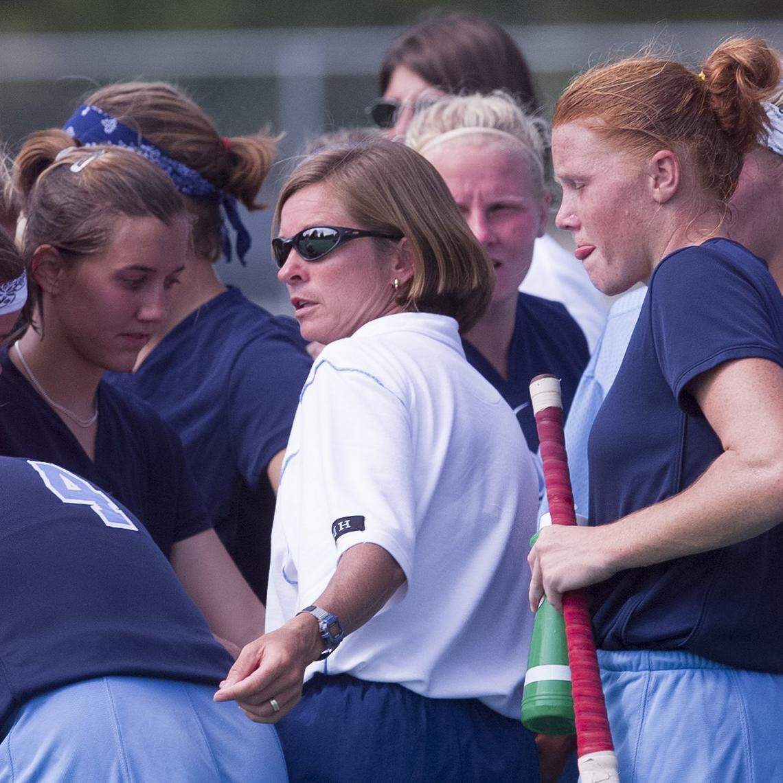 UNC field hockey coach Karen Shelton works the sidelines during a 1999 game in Chapel Hill.