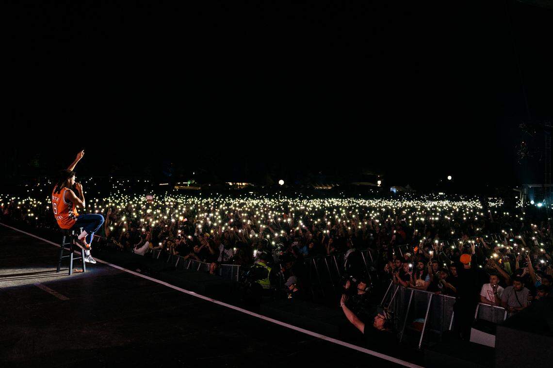 J. Cole performs at the Dreamville Festival in Raleigh, NC, April 2019. The festival was years in the making with Cole wanting to bring a major event to his home state. Cole wanted to show aspiring artists that North Carolina is capable of creating its own vibrant music scene.
