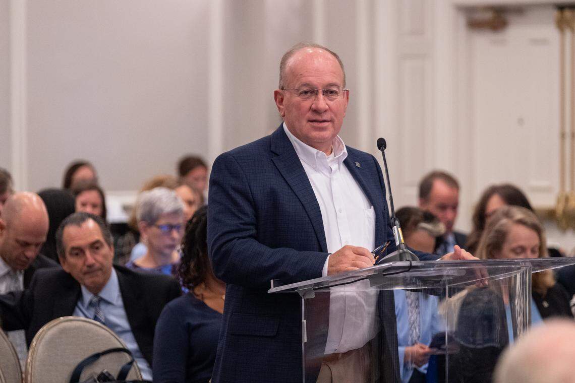 Chris Clemens speaks at a UNC Board of Trustees full board meeting September 28, 2023.