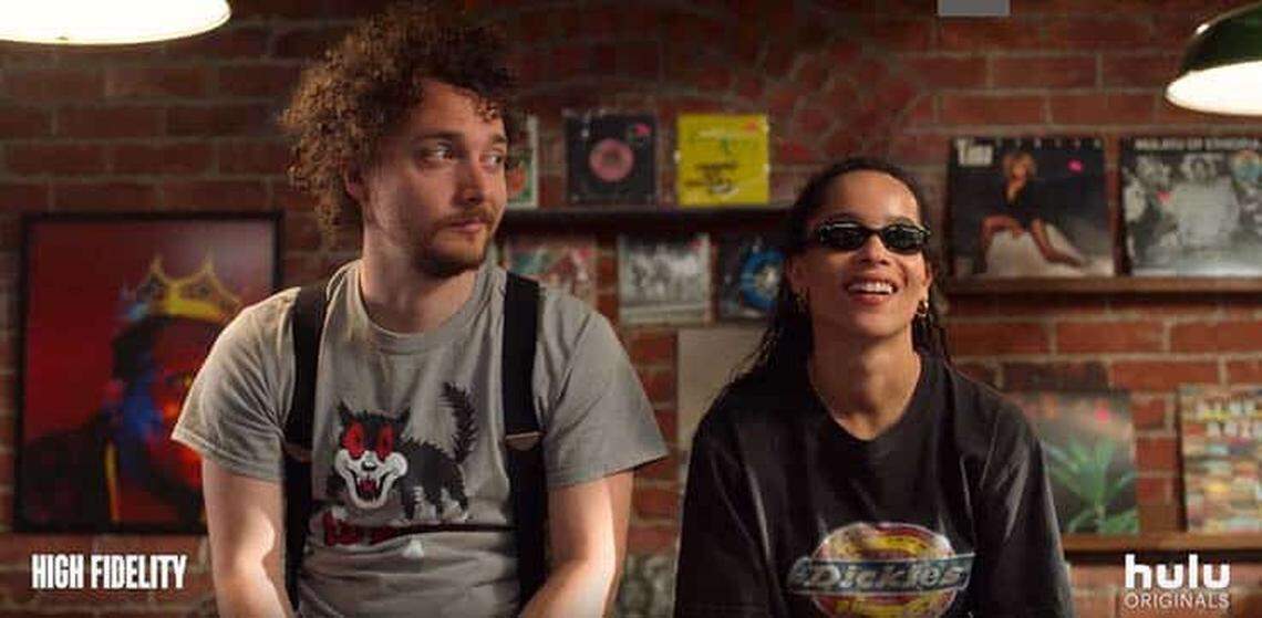 David H. Holmes and Zoe Kravitz in the Hulu series “High Fidelity.”