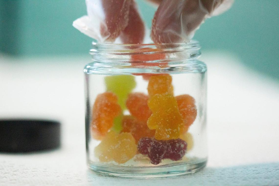 Jars are filled with CBD gummies at Cannabliss Dispensary, on Wednesday, July 7, 2021, in Chapel Hill, N.C.