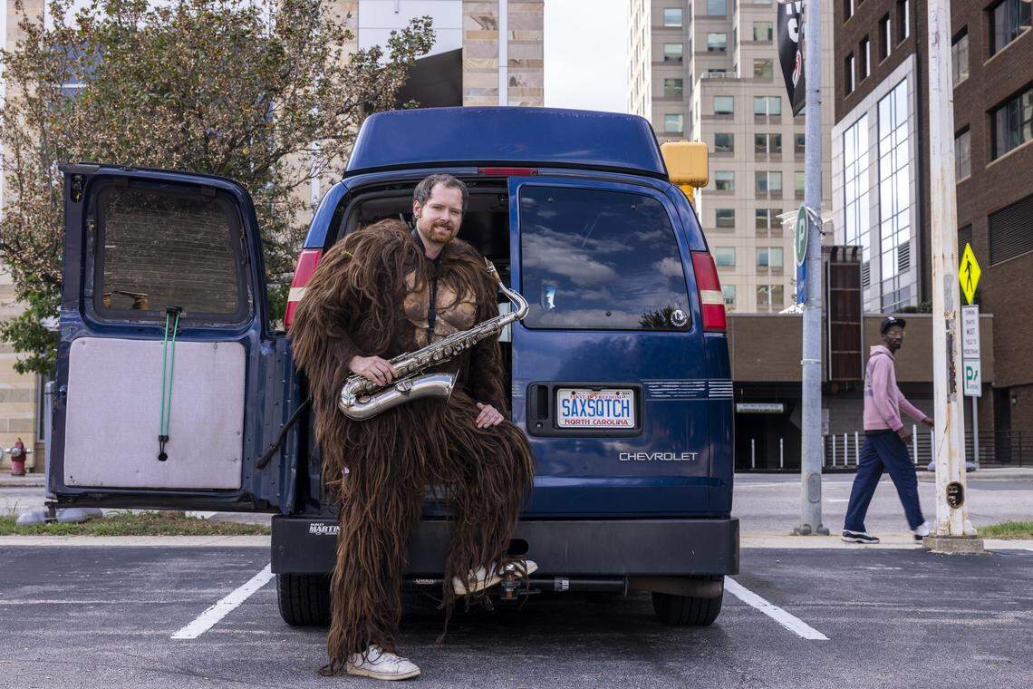 Dean Mitchell, better known as Saxsquatch, has decided it's time fans saw his face and learned a bit about his background in Chapel Hill, where he grew up. Still, he says, “My face is not what the brand is about. It’s about taking people out of the mundane.” Saxsquatch will perform at Cat’s Cradle in Carrboro on Thursday, Oct. 31.