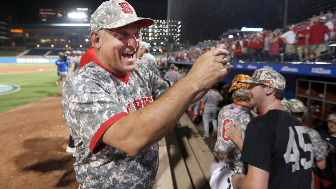 N.C. State head coach Elliott Avent acknowledges the crowd after N.C. State’s 6-5 victory over Wake Forest in the ACC Baseball Tournament at the Durham Bulls Athletic Park in Durham, N.C., Thursday, May 23, 2019.