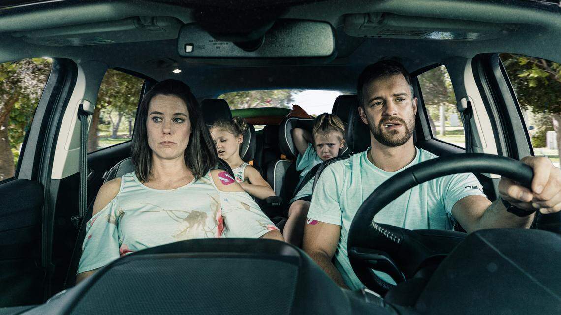 Ashley Williams, left, and Sean Kleier star in the Lifetime movie “Chris Watts: Confessions of a Killer.”