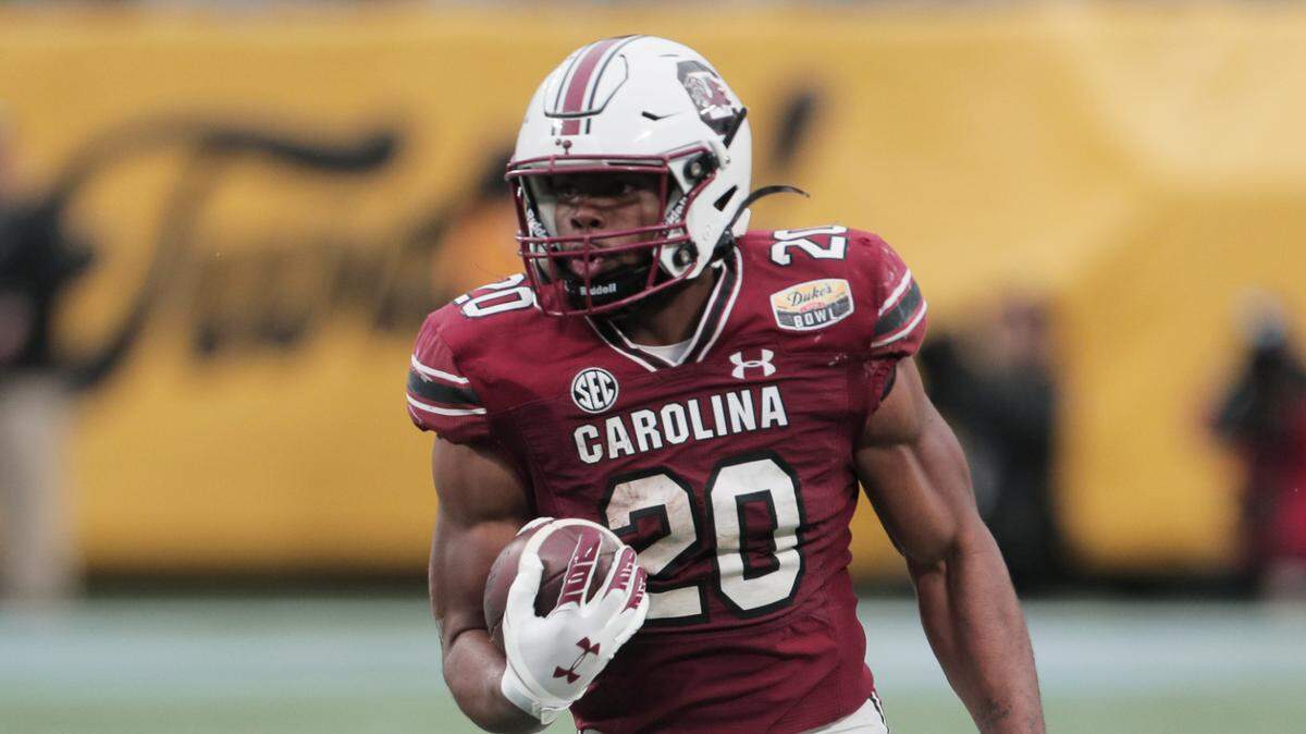 South Carolina Gamecocks running back Kevin Harris (20) plays North Carolina at the Duke’s Mayo Bowl at Bank of America Stadium in Charlotte, North Carolina on Thursday, December 30, 2021.