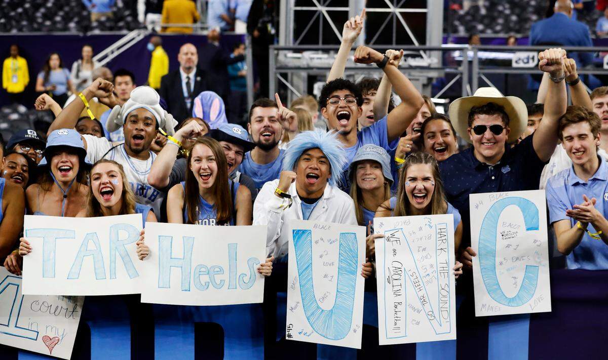 during the first half of UNCís game against Kansas in the NCAA Menís National Championship at the Caesars Superdome in New Orleans, La., Monday, April 4, 2022.