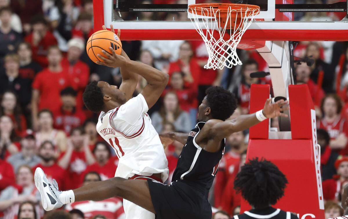 N.C. State's Quadir Copeland (11) shoots during N.C. State’s game against N.C. Central University at the Lenovo Center in Raleigh, N.C., Monday, Nov. 3, 2025.