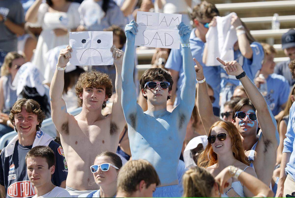 North Carolina fans let their feelings be known during the first half of UNC’s game against Clemson at Kenan Stadium in Chapel Hill, N.C., Sat. Oct. 4, 2025.