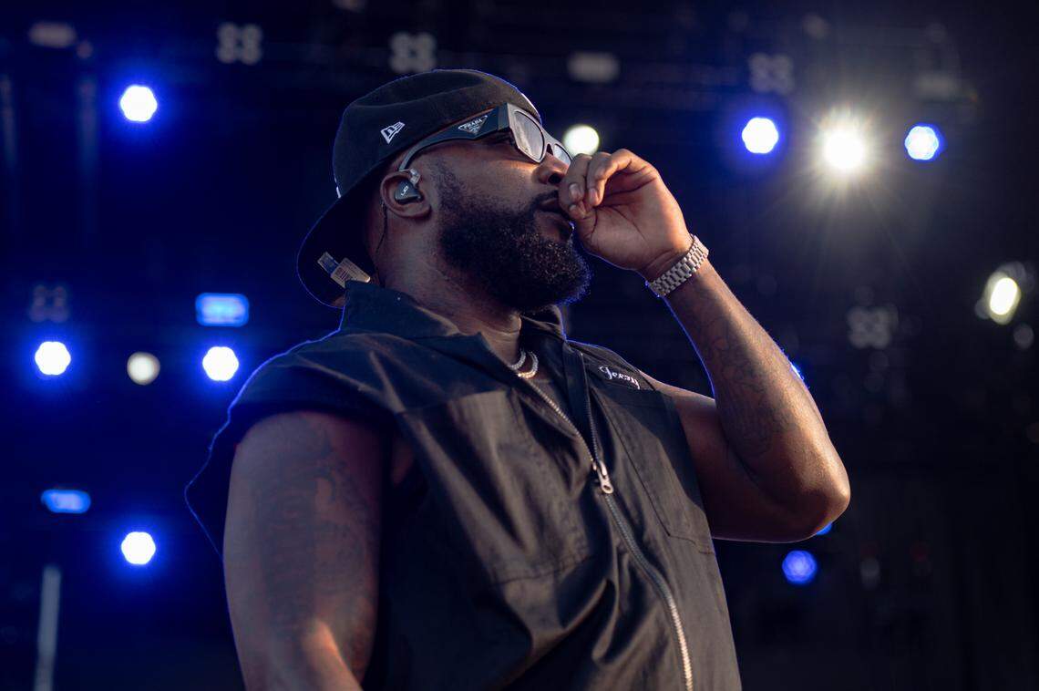 Jeezy looks out into the crowd during the second day of Dreamville Festival in Raleigh, N.C. on Sunday, April 7, 2024.