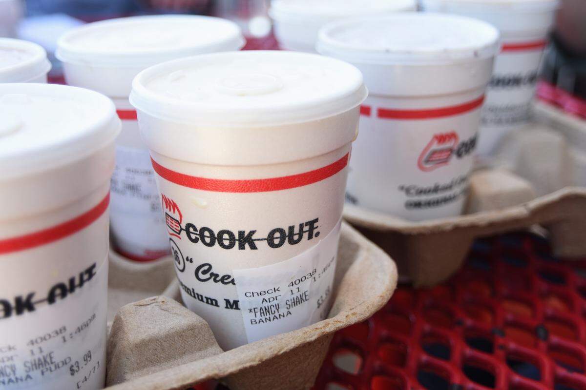Milkshakes from a Cook Out restaurant.