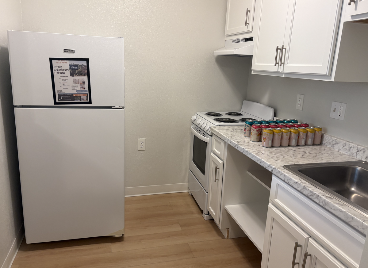 Inside a renovated studio apartment at The Pines, a former extended-stay hotel that officially reopened this week as an apartment complex near Research Triangle Park.
