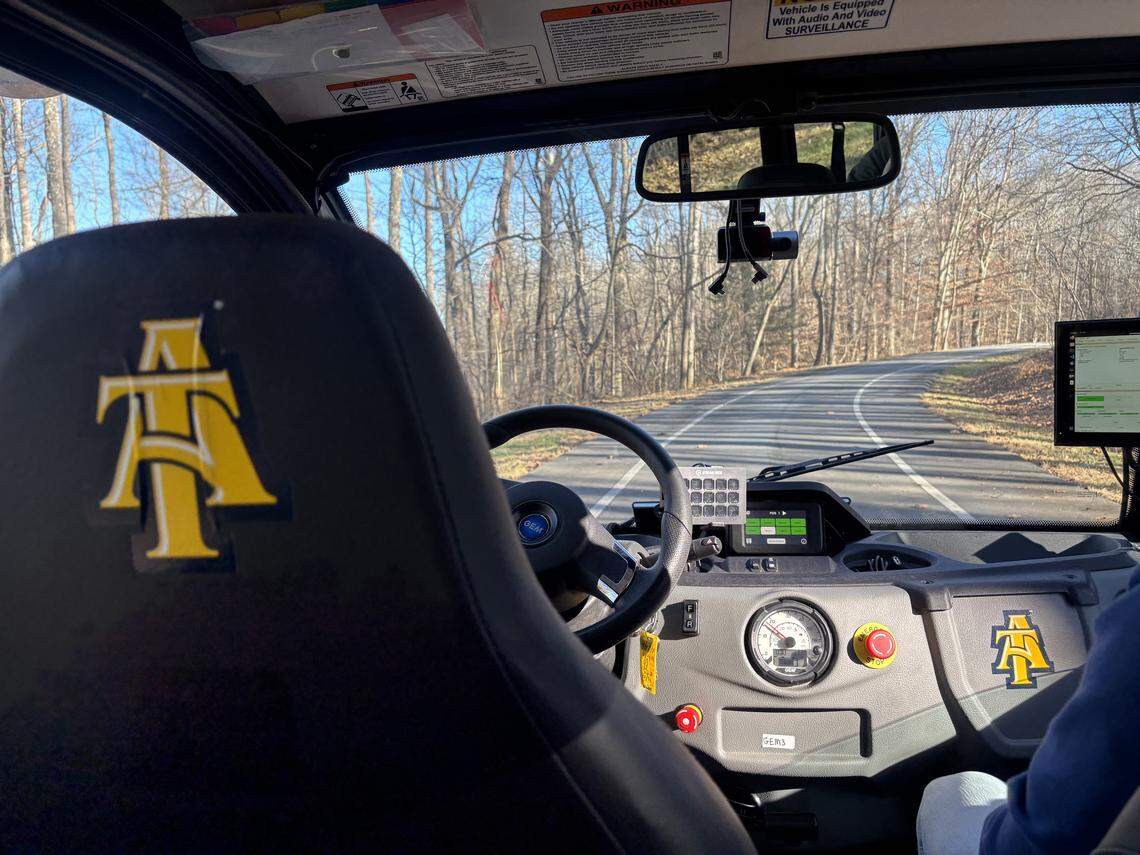 Inside an autonomous vehicle on the campus of North Carolina A&T University in Greensboro, N.C.