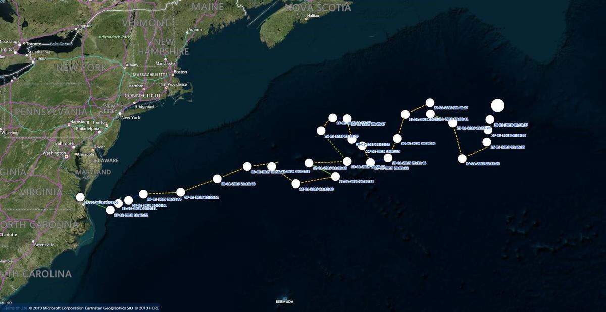 As of 1/30/2019, data shows that Alexander Graham Bell has traveled 2,066 miles since being released on 12/27/2018!