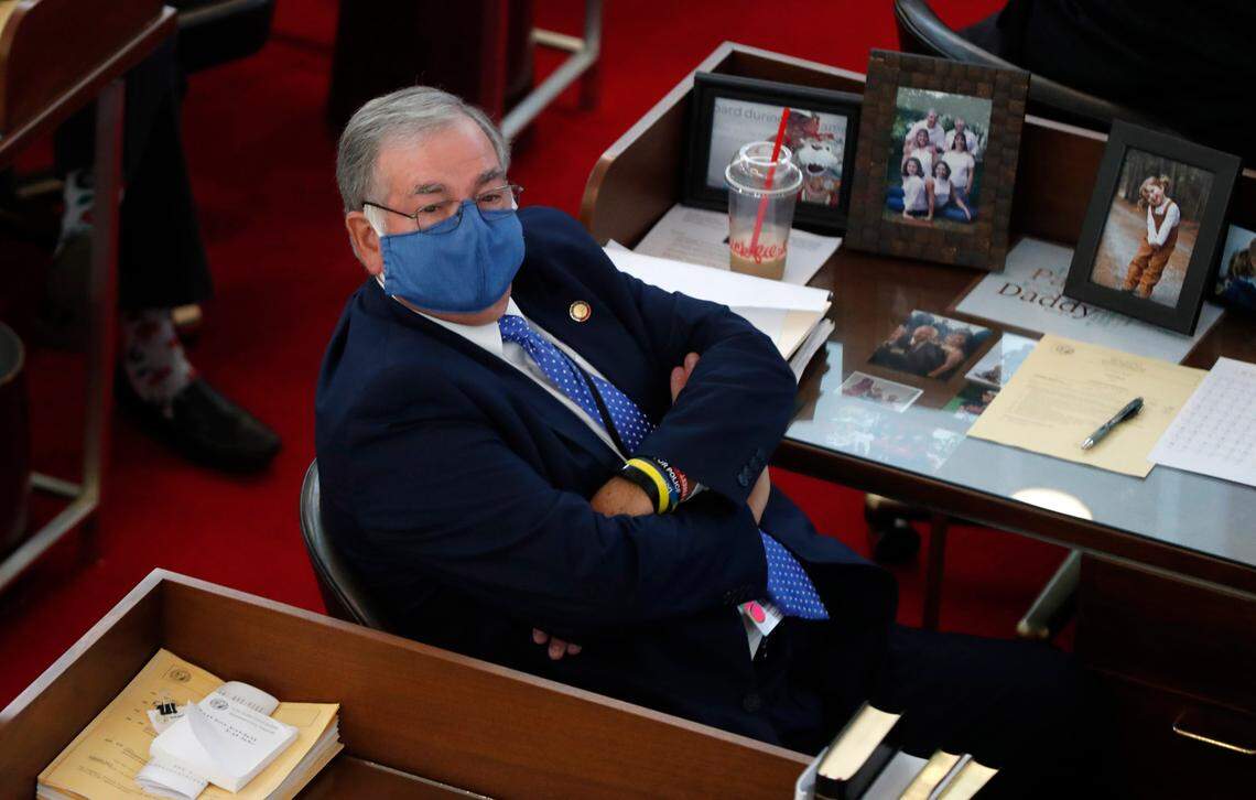 Rep. Donny Lambeth waits before the start of a brief session of the N.C. Legislature in Raleigh, N.C. Wednesday, Sept. 2, 2020.