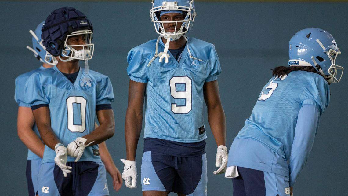North Carolina wide receiver Devontez Walker (9) during the Tar Heels’ first day of practice on Wednesday, August 2, 2023 in Chapel Hill, N.C.