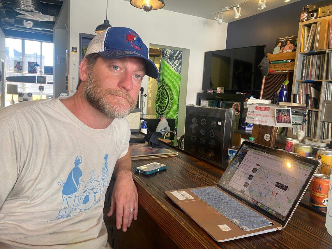 Michael Bell owns Hunky Dory, a record store and craft beer shop on Seaboard Avenue in Raleigh, where construction is cutting business by more than half.