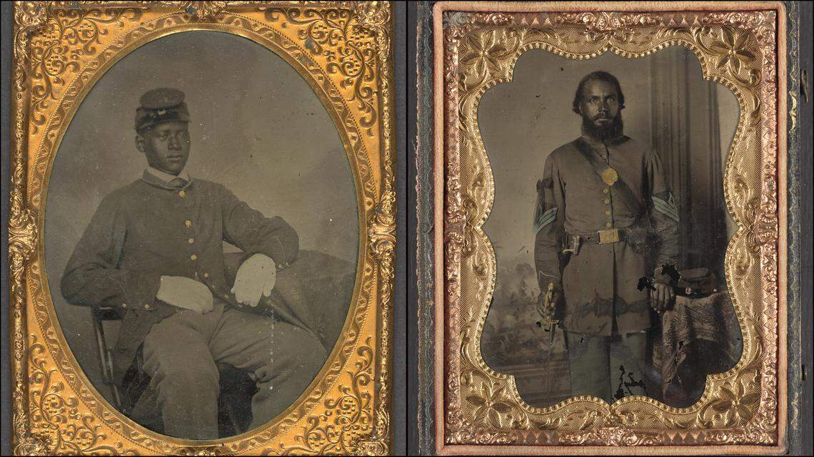 Unidentified African-American soldiers, photographed between 1860 and 1870.