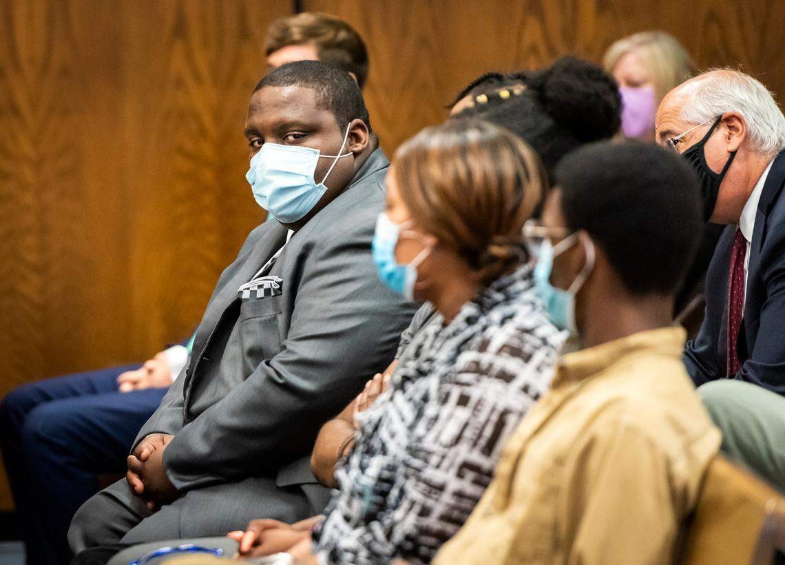 Sean Neville, son of the late John Neville, attends a hearing on the petition to release the jail surveillance and body camera footage in the death of John Neville on Wednesday, July 29, 2020 in Winston-Salem, N.C. (Winston-Salem Journal/Andrew Dye) 20200730w_nws_neville