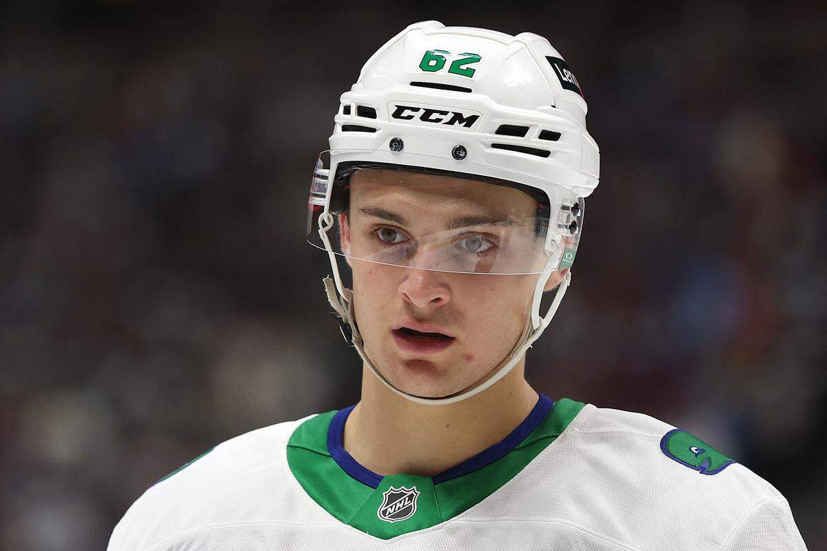 Charles-Alexis Legault of the Carolina Hurricanes plays the Colorado Avalanche in the second period at Ball Arena on Oct. 23, 2025 in Denver, Colorado. Legault scored his first NHL goal Saturday against Buffalo.
