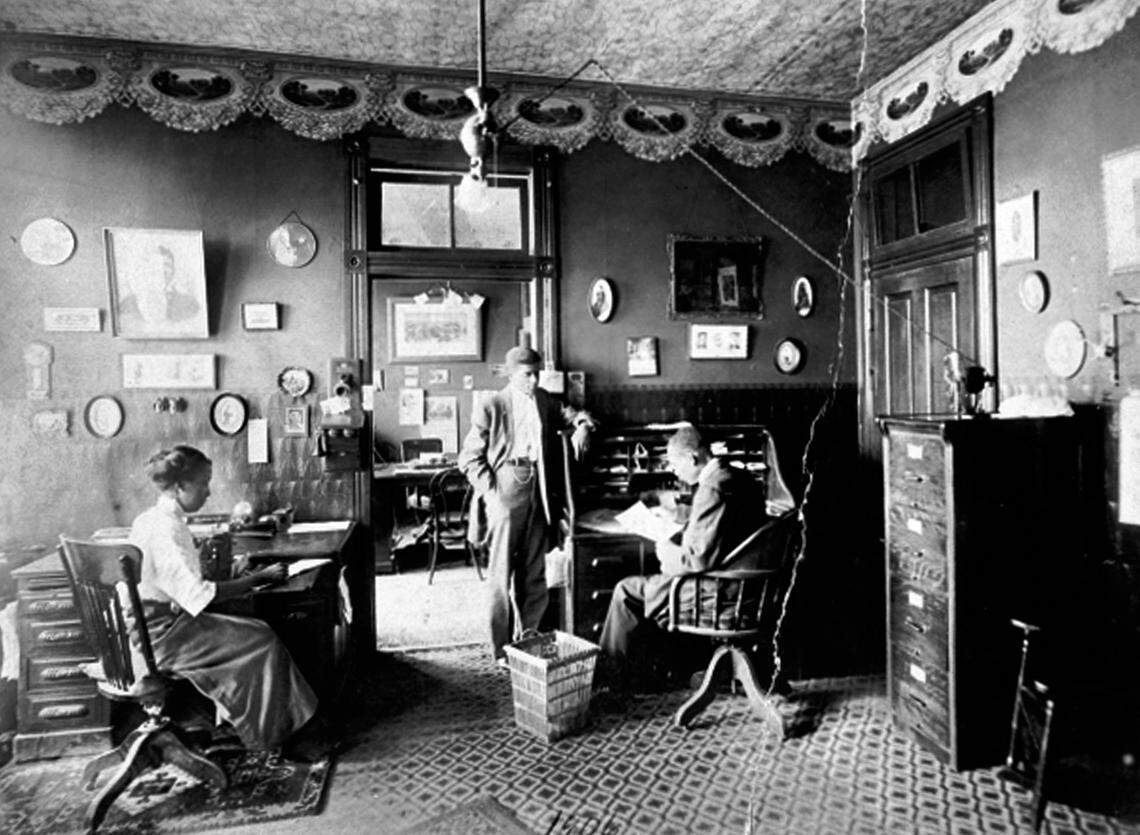 This 1906 photo shows Susan Gille Norfleet, C.C. Spaulding Sr. and John Merrick, employees of the North Carolina Mutual Life Insurance Company in Durham, N.C.