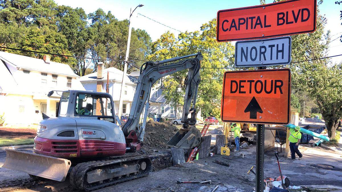 The section of Wake Forest Road that closed on Oct. 9 for sewer repairs was a designated detour for the Peace Street ramp onto northbound Capital Boulevard, which closed in July. Wake Forest Road is expected to remain closed through the end of the month.
