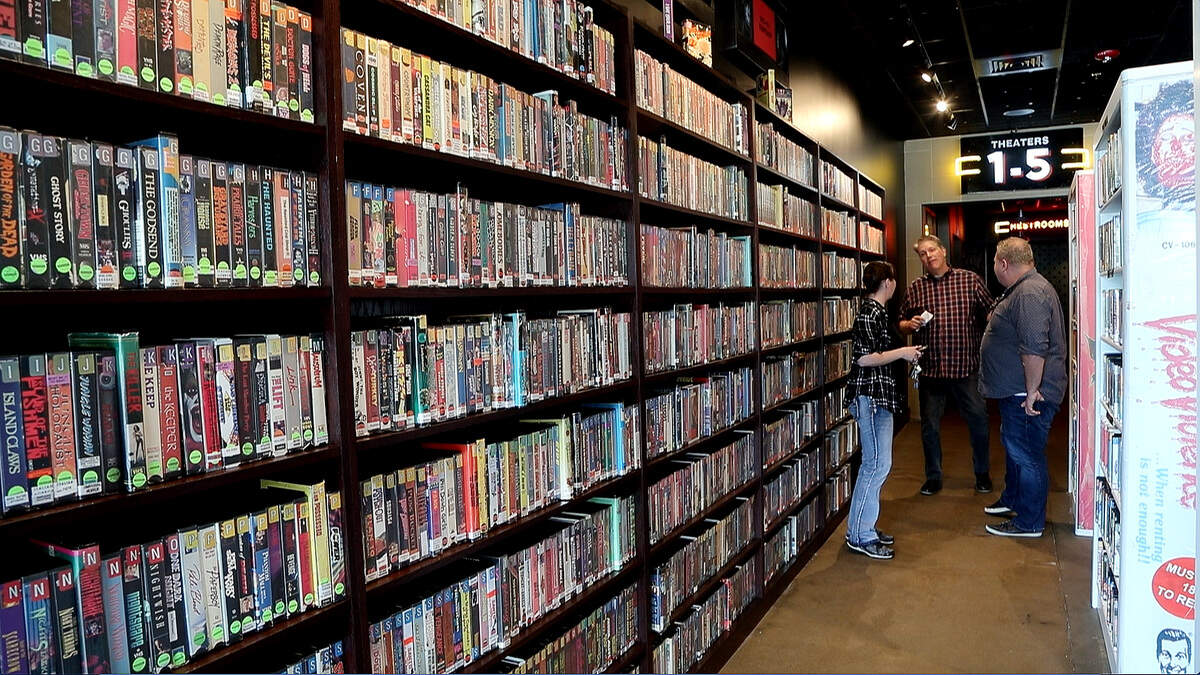 The Alamo Draft House offers an extensive VHS and DVD rental section, part of which is seen here.  Those who join the membership club will get free rentals.