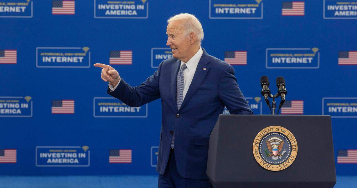 President Joe Biden acknowledges the crowd after speaking Thursday, Jan. 18, 2023 at the Abbotts Creek Community Center in Raleigh. Biden announced plans to invest $82 million from the American Rescue Plan for affordable high speed internet for 20,000 North Carolinians.