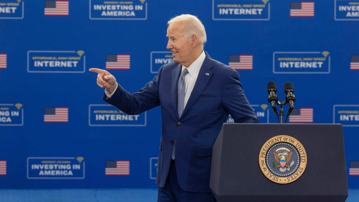 President Joe Biden acknowledges the crowd after speaking Thursday, Jan. 18, 2023 at the Abbotts Creek Community Center in Raleigh.