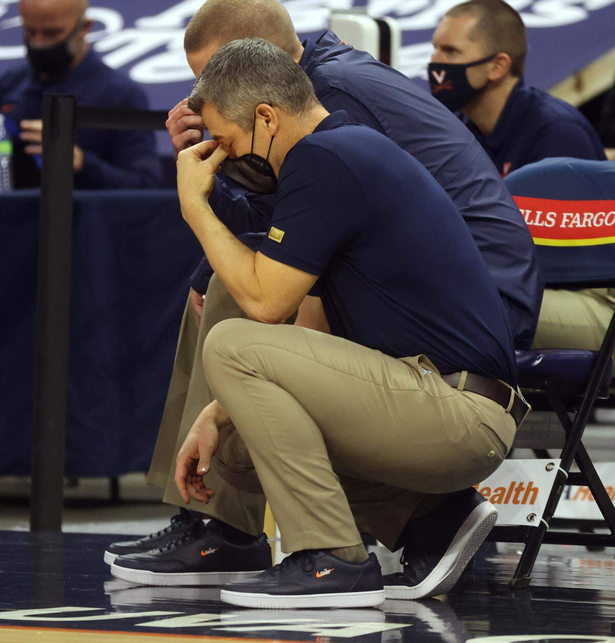 Virginia head coach Tony Bennett reacts to a play during the game Wednesday in Charlottesville, Va. North Carolina State defeated Virginia 68-61.