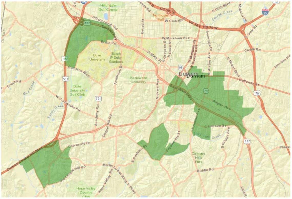 Durham’s Opportunity Zones, which gives a federal tax break to investors in low income or low income adjacent census tracts.