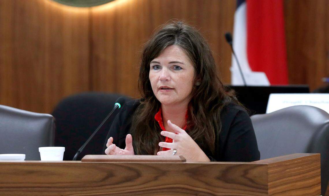 Sen. Deanna Ballard speaks during the N.C. Senate Education Committee meeting in Raleigh, N.C., Wednesday, July 21, 2021.