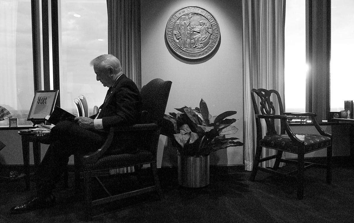 Former Governor Jim Hunt goes into his office at Womble Carlyle Sandridge & Rice law firm in Raleigh everyday. His current schedule keeps him almost as busy now, as when he was running the state.