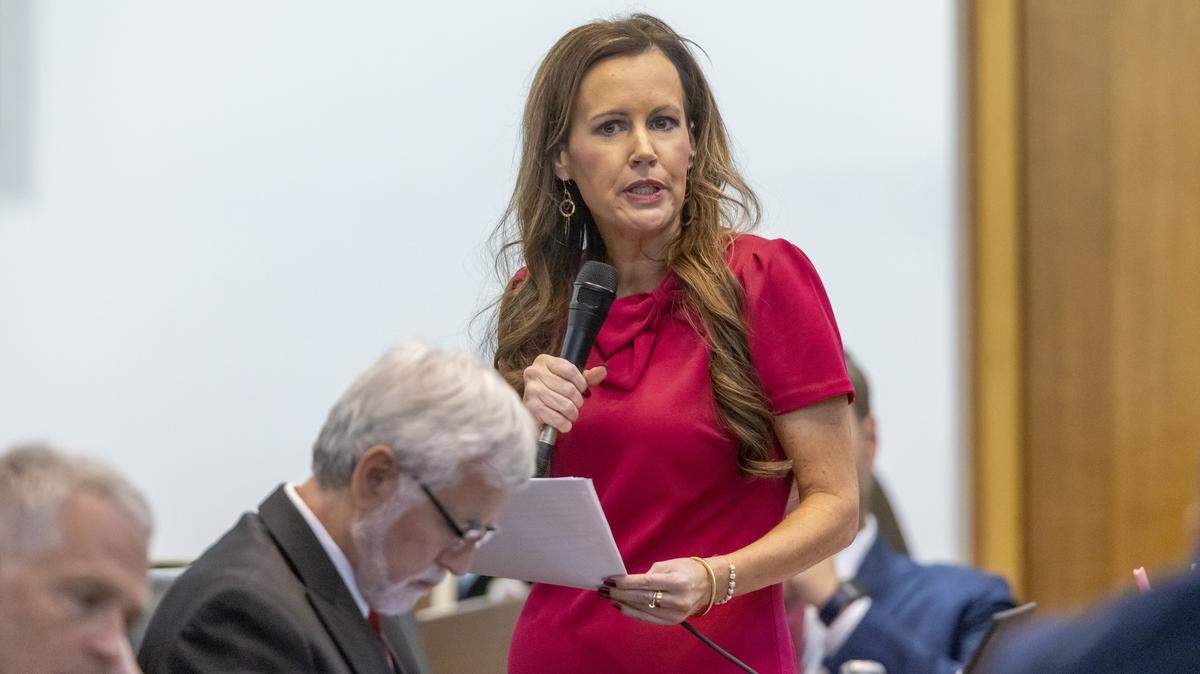 Rep. Tricia A. Cotham could face a newly minted Republican, Kelly VanHorn, in the 2026 primar.y. VanHorn has previously voted as a Democrat and filed to run againt Cotham as a Republican. Though, Cotham hasn’t officially filed yet for reelection. In this file photo, Cotham introduces HB 307, “Iryna’s law”, to address bond and judicial reforms following the murder of Iryna Zarutska in Charlotte.