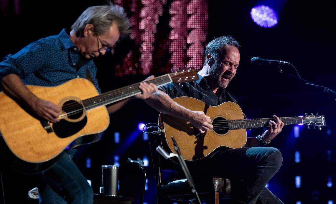 Dave Matthews (right) and Tim Reynolds perform at Farm Aid at Raleigh, N.C.’s Coastal Credit Union Music Park at Walnut Creek, Saturday, Sept. 24, 2022.