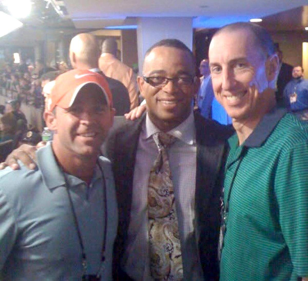 Brian Gallagher, left, Stuart Scott and Scott Organ pose together.