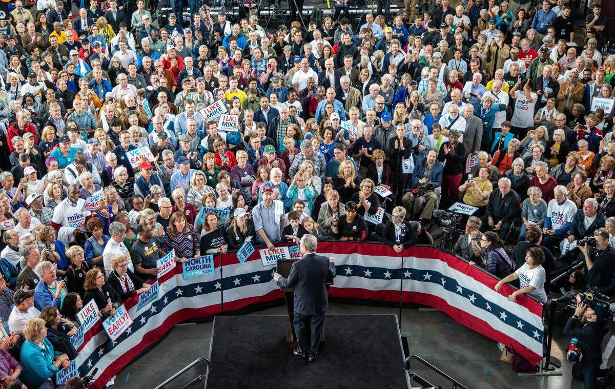 Former New York City mayor Mike Bloomberg hosts a campaign rally at Union Station in Raleigh Thursday, Feb. 2020.