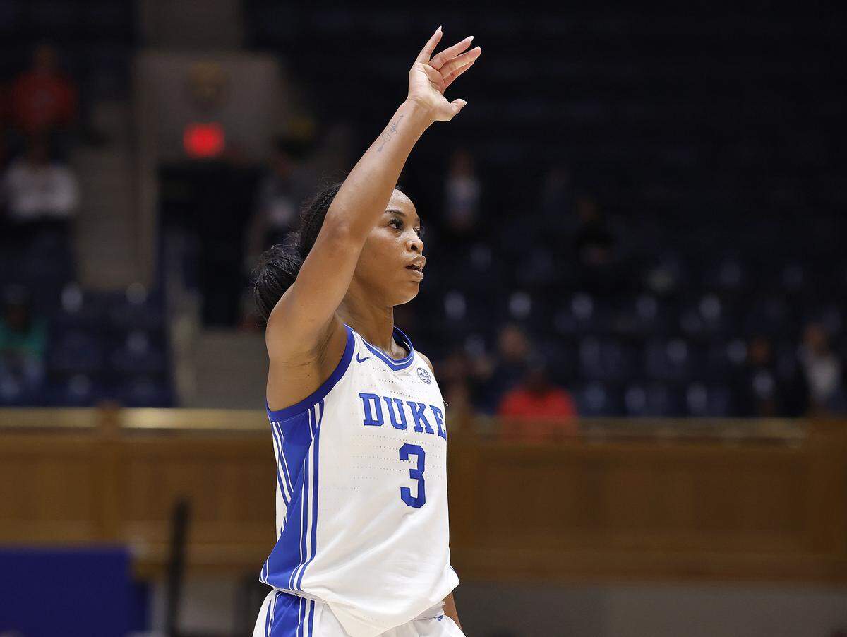 Duke’s Ashlon Jackson waves to the crowd after knocking down a shot late in the second half of the Blue Devils’ 83-65 win over N.C. State on Thursday, Feb. 19, 2026, at Cameron Indoor Stadium in Durham, N.C.