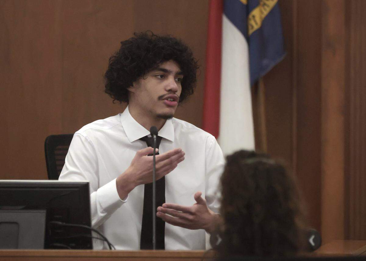 Issiah Ross testifies during his trial in Orange County Superior Court on Thursday, Jan. 22, 2026, in Hillsborough, N.C. 