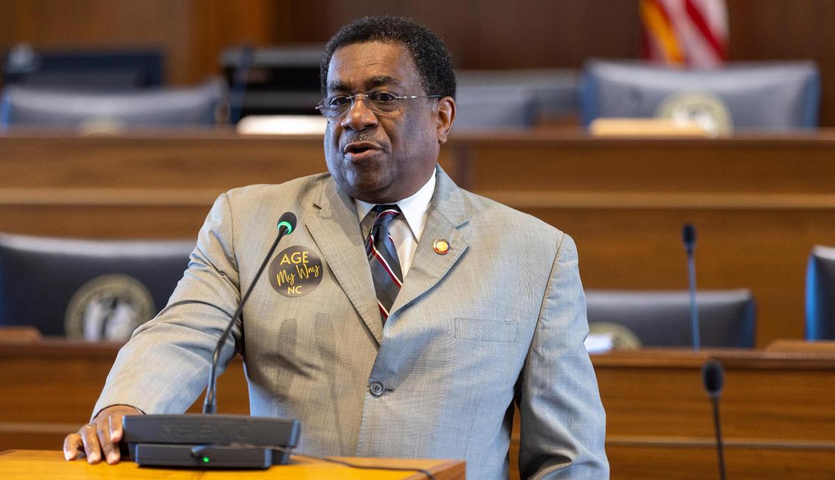 Rep. Garland Piece, a Democrat from Wagram, N.C. speaks to a group of clergy on Tuesday, February 28, 2023 at the North Carolina General Assembly in Raleigh, N.C. The clergy were organizing to lobby lawmakers for stricter abortion laws in North Carolina.