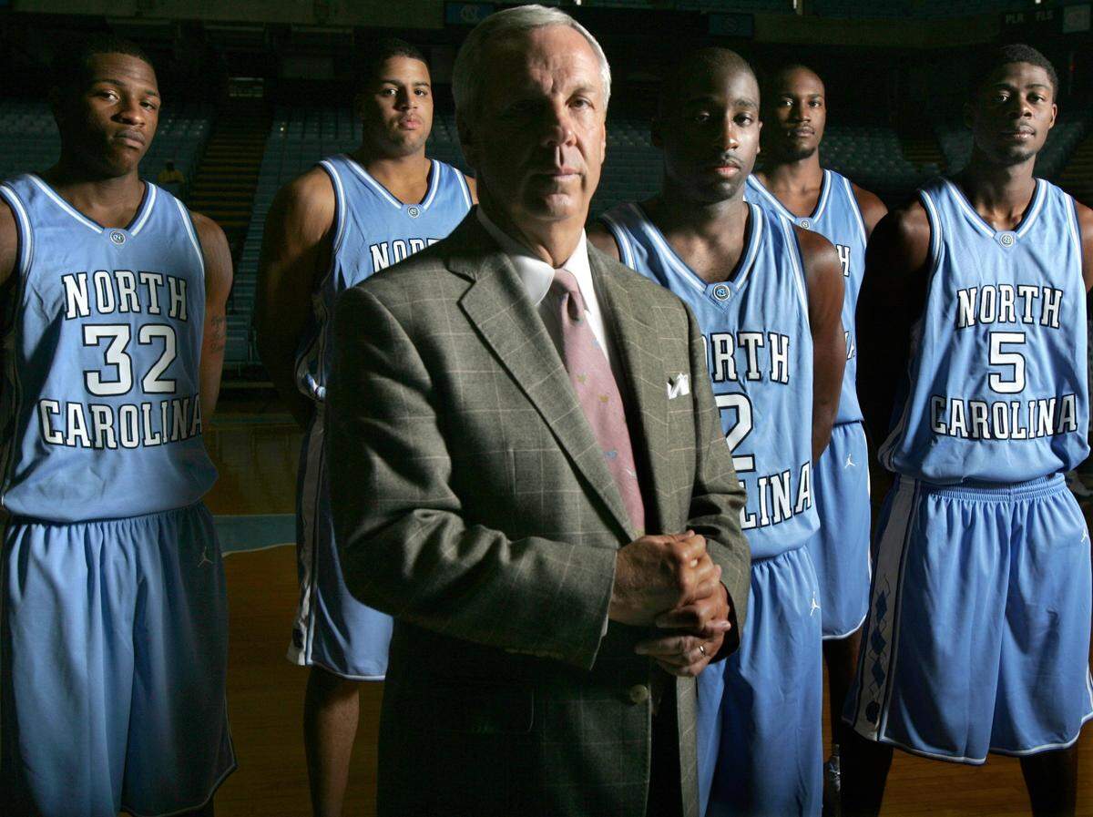 ROYWILLIAMS.SP.102504.SDL -- Roy Williams will have plenty of returning talent to work with for this upcoming season. From left, Rashad MCants, Sean May, Raymond Felton, Jawad Williams, and Jackie Manual.