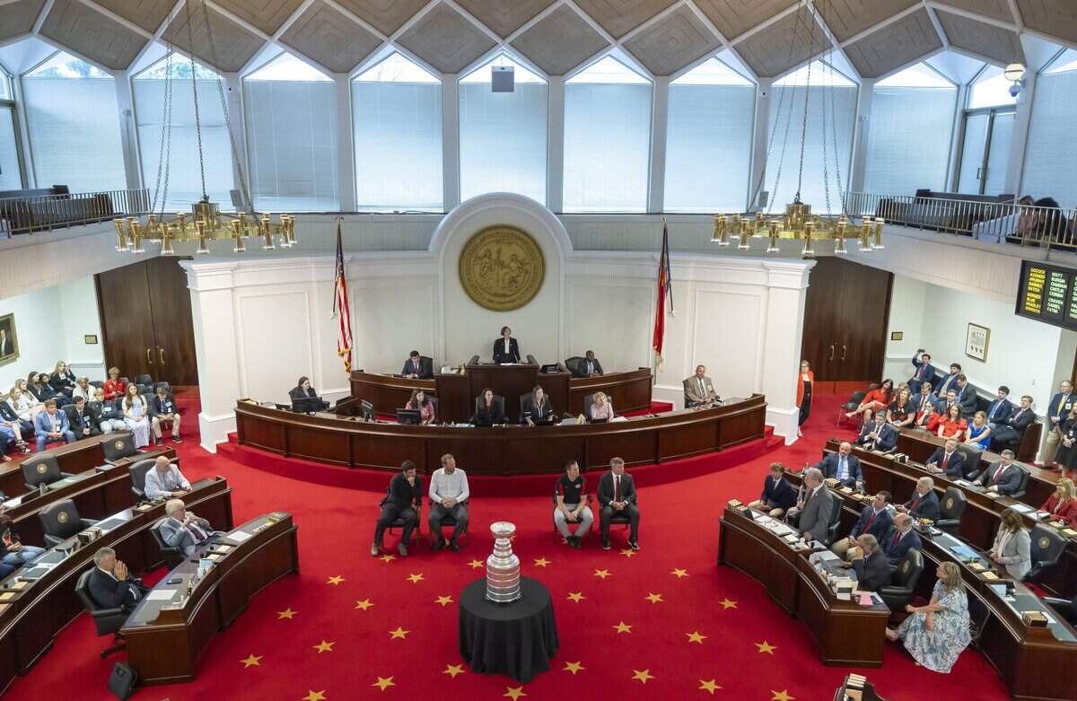 Senate President Pro Temper Phil Berger addresses the chamber as they honor the Stanley Cup Champions Carolina Hurricanes on Tuesday, June 23, 2026 in Raleigh, NC.