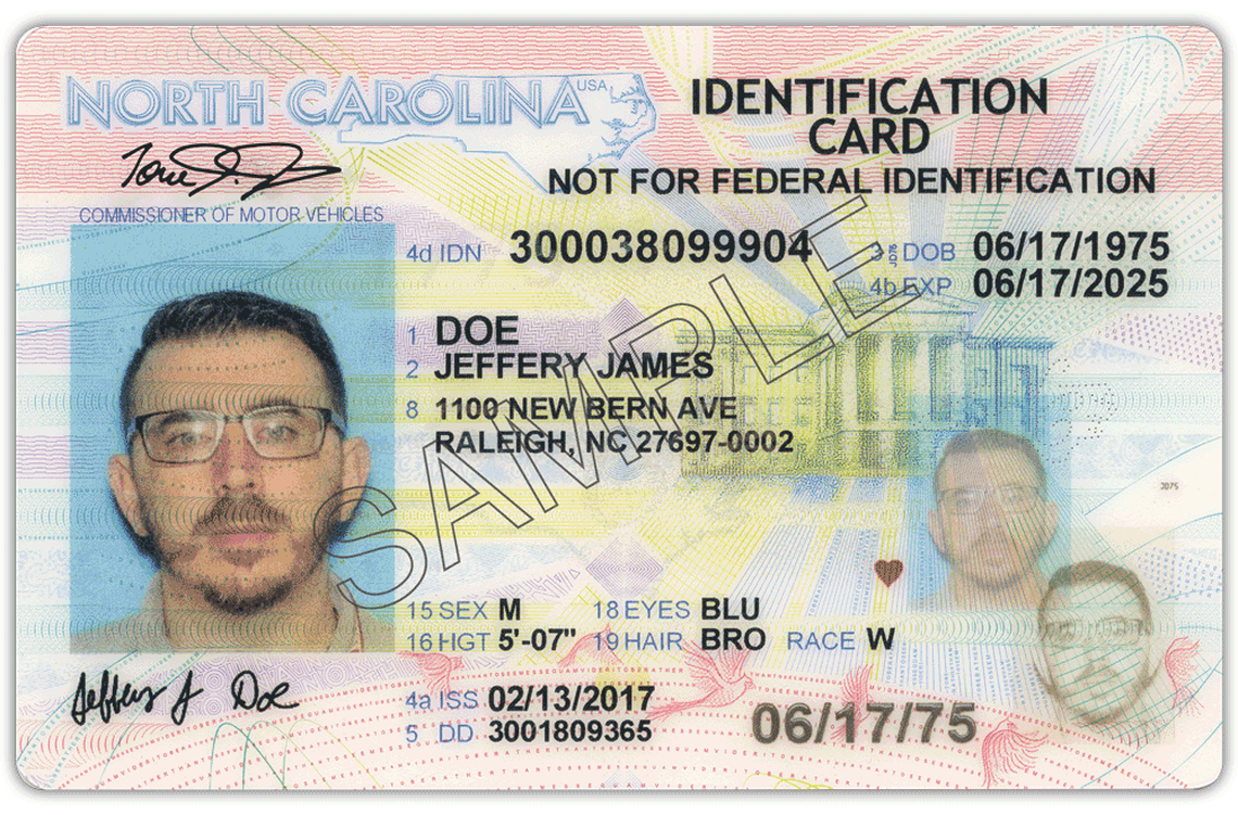A North Carolina state identification card looks like a driver’s license. The Division of Motor Vehicles is now making them available to inmates who are about to leave prison, to ease their transition back into society.