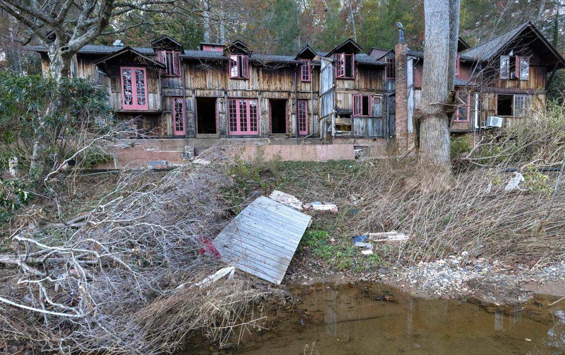 The Celo Inn, photographed on Thursday, October 17, 2024, was destroyed by flood waters from the South Toe River in the wake of Hurricane Helene.