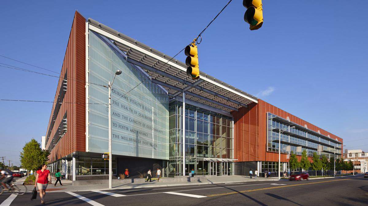 The Durham County Department of Social Services on Main Street in downtown Durham.