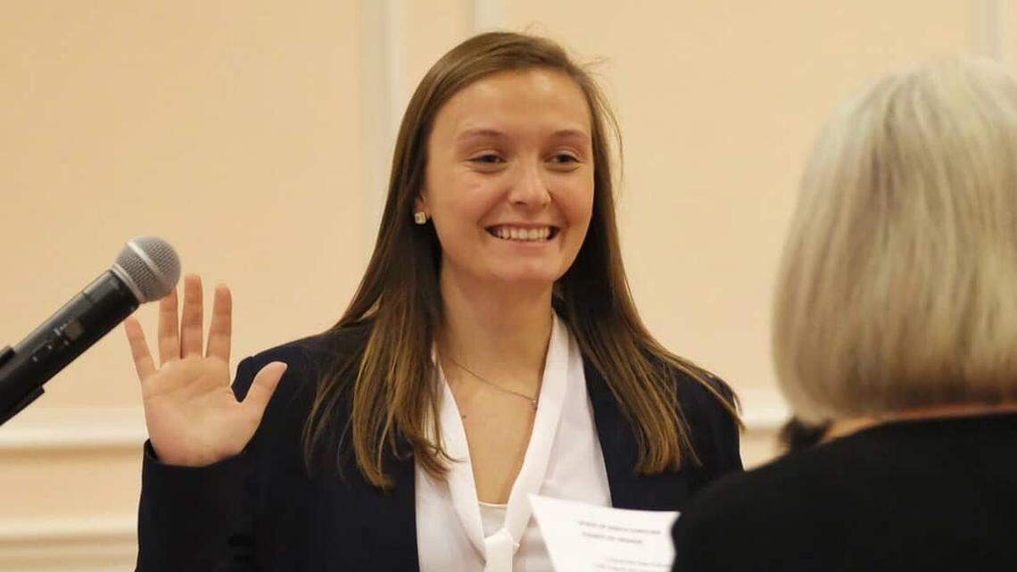 Savannah Putnam is shown being sworn in as a member of the 2018-19 UNC-Chapel Hill board of trustees.