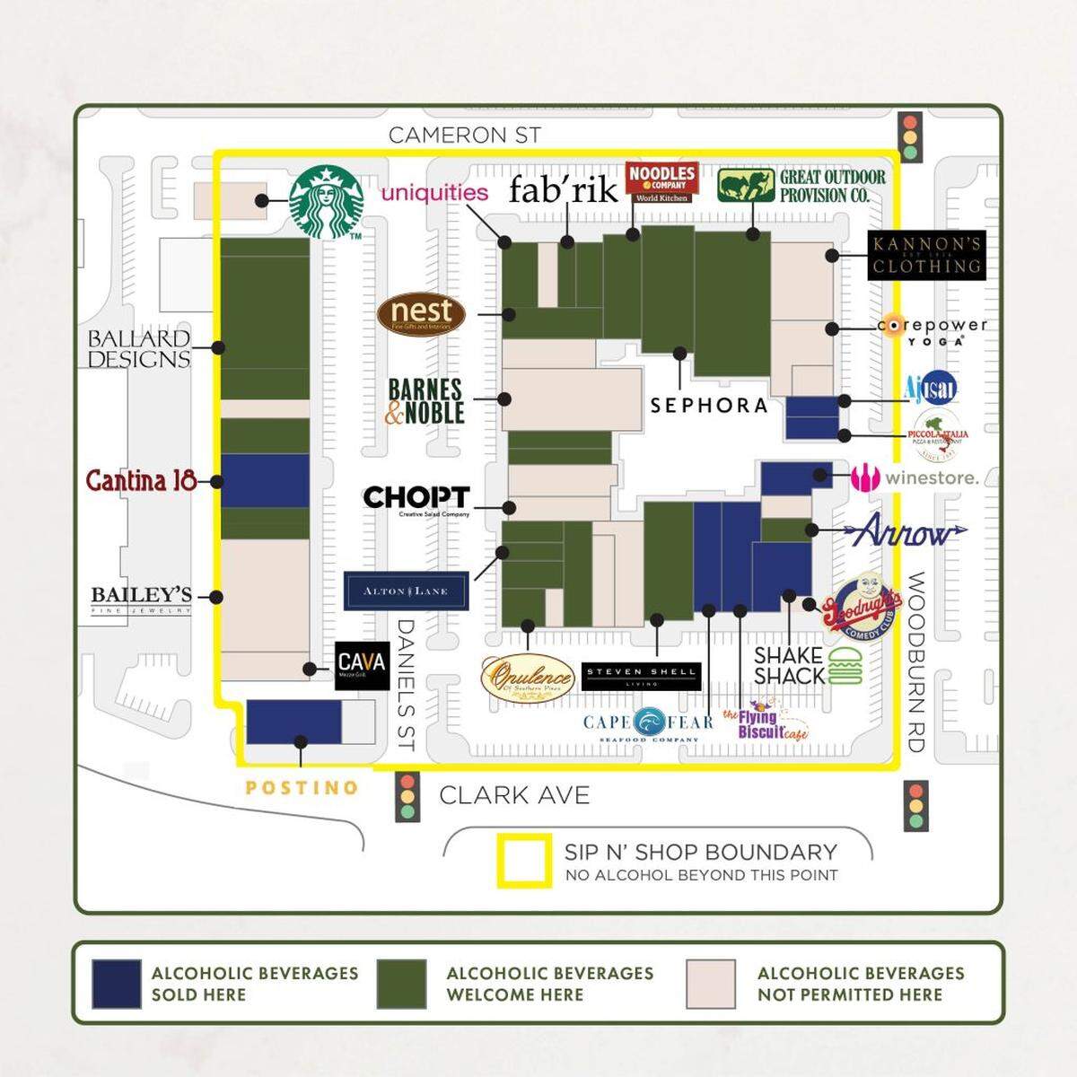 The boundaries of the Village District’s Sip n’ Shop drinking district.