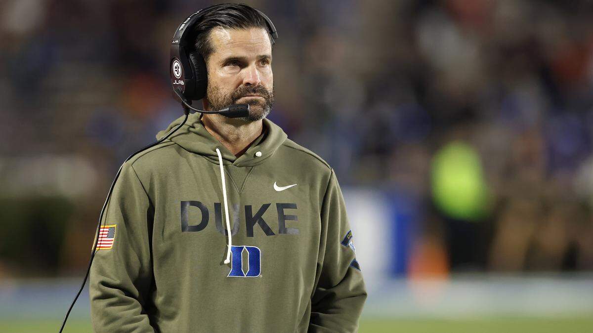 Duke head coach Manny Diaz watches during the second half of the Blue Devils’ 34-17 loss to Virginia on Saturday, Nov. 15, 2025, at Wallace Wade Stadium in Durham, N.C.