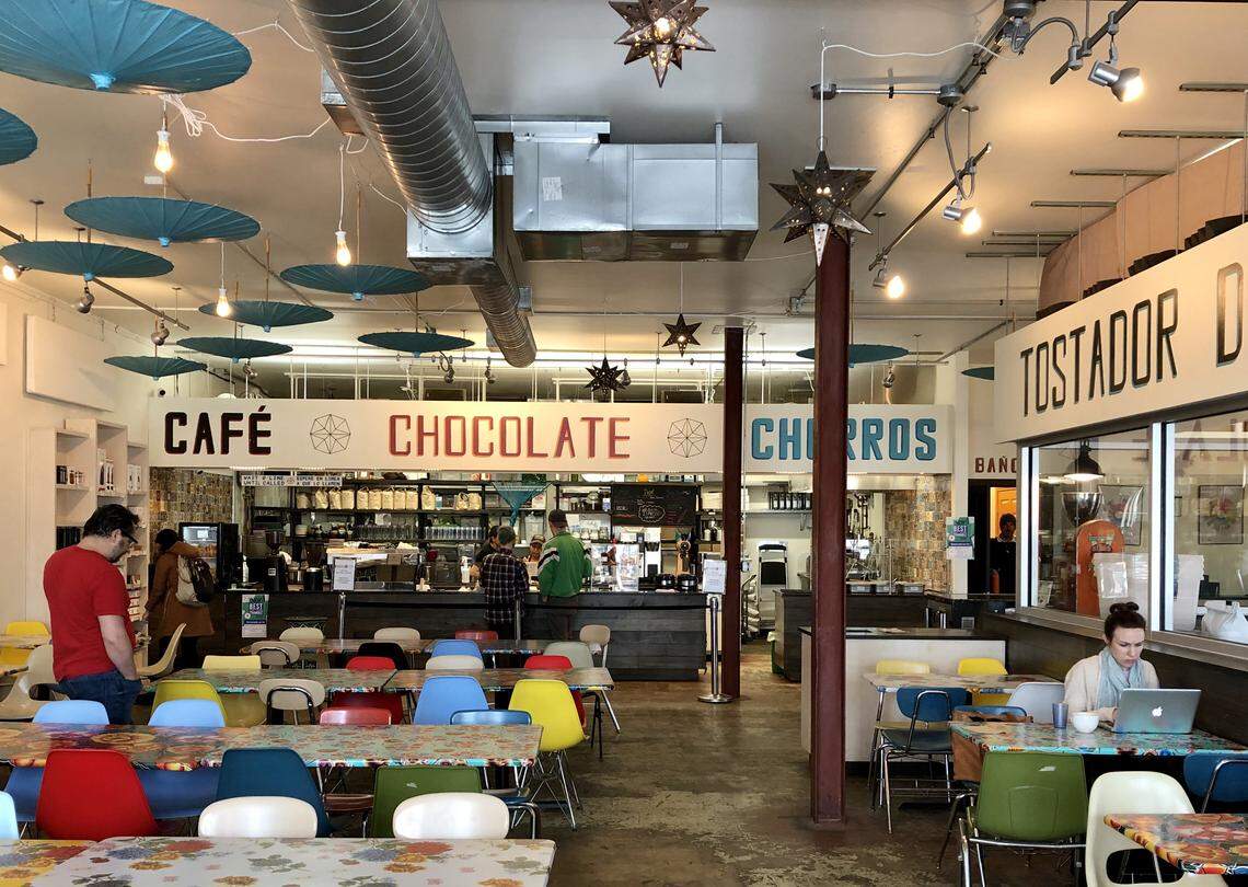 The seating area at Cocoa Cinnamon’s Lakewood location in Durham sat mostly empty on Monday, March 16, 2020, as fears over the coronavirus outbreak heightened in North Carolina.