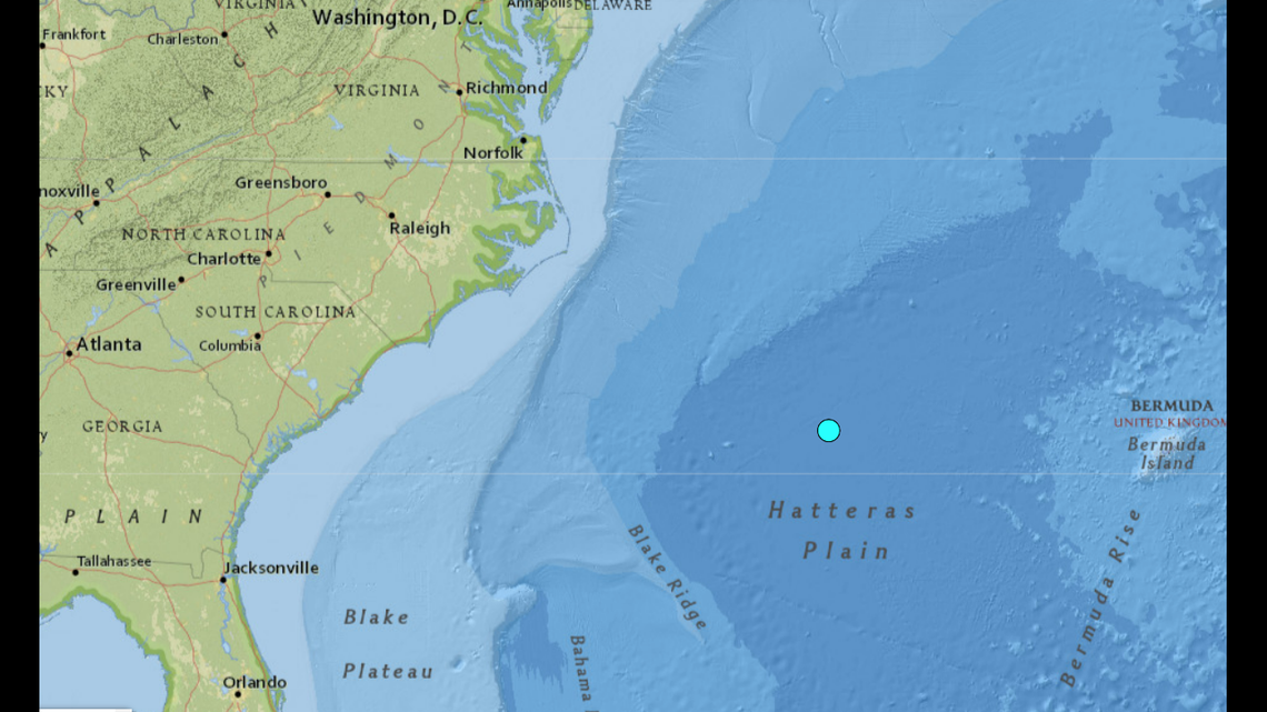 A 4.5 earthquake was reported 325 miles off the North Carolina coast Wednesday, April 19, according to the U.S. Geological Survey.