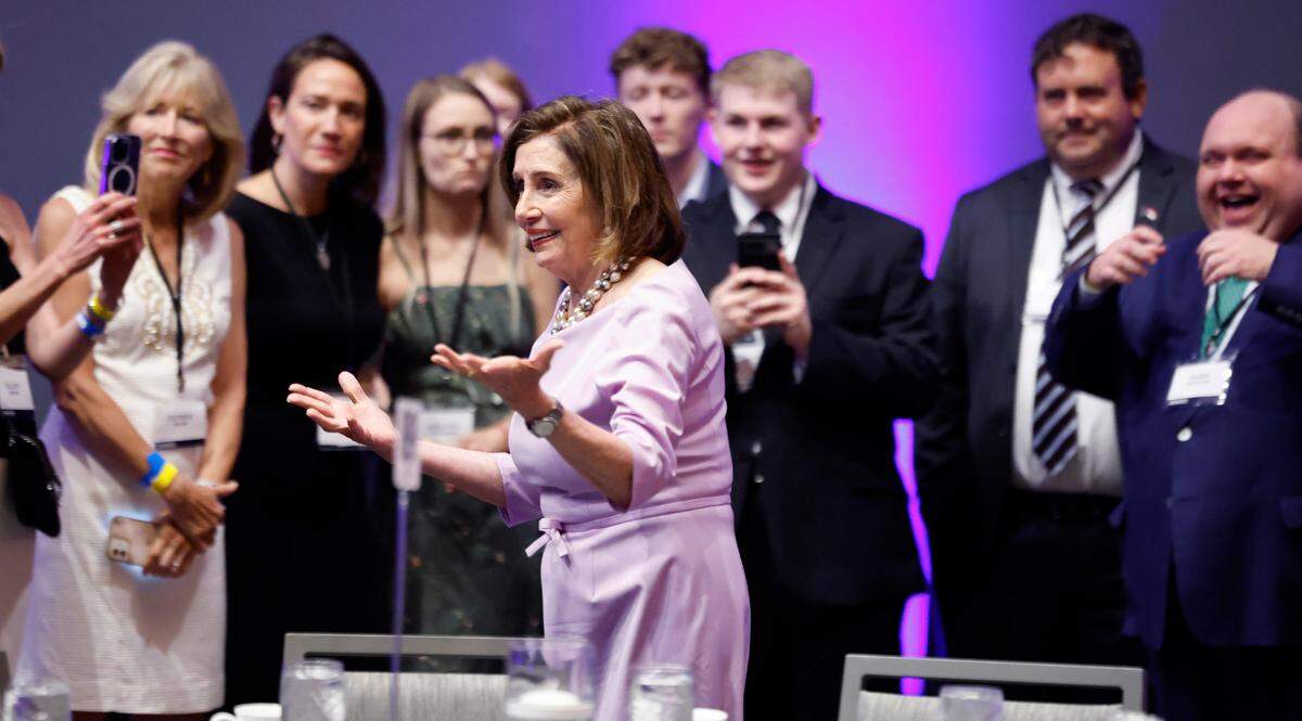 Former Democratic House Speaker Nancy Pelosi greets supporters before the North Carolina Democratic Party Unity Dinner at the Raleigh Convention Center Saturday, July 20, 2024